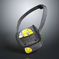 Gray Fabric Shoulder Bag With Adjustable Strap Yellow Smiley Face And Badge Design