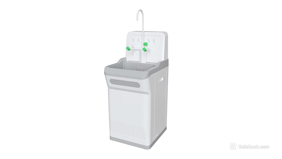 Laboratory Standing Wash Station With Dual Faucet And Green Control Buttons 3d model 