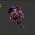 Futuristic Female Game Movie Character In Purple Black Mechanical Armor Crouching Sci Fi Pose
