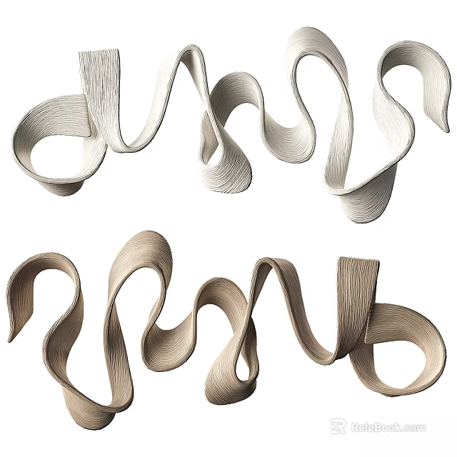 Modern Wavy Wall Decor With Curved Light Colored Textured Design Elements 3d model