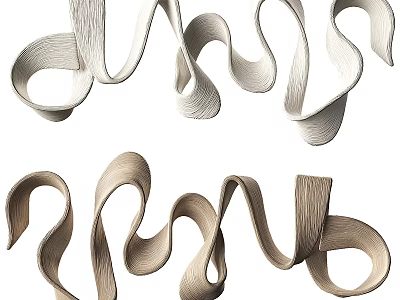 Modern Wavy Wall Decor With Curved Light Colored Textured Design Elements 3d model