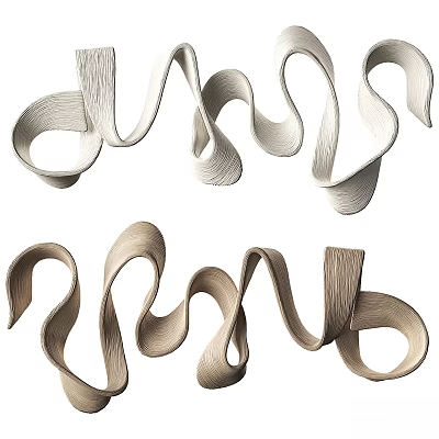 Modern Wavy Wall Decor With Curved Light Colored Textured Design Elements 3d model