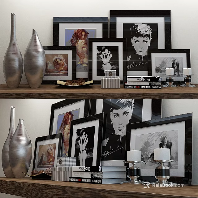 Stylish Decorative Ornaments Combination With Silver Vases Picture Frames And Candles 3d model 