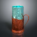 Decorative Copper Base Transparent Glass Cup With Embossed Patterns And Handle