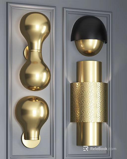 Elegant Golden Wall Sconces With Various Unique Textured And Spherical Designs 3d model