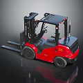 Red Industrial Forklift With Black Cab Front Forks And Reflective Surface 3d model