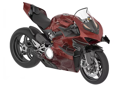 Red Sporty Motorcycle With Sleek Design Black Seat And Transparent Windshield 3d model