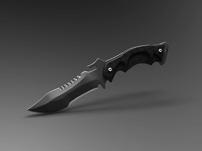 Black Tactical Knife With Serrated Blade And Non Slip Handle Grip 3d model