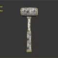 Stone Hammer with Textured Handle and Broad Head Displayed on Dark Background Surface