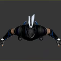 Game Movie Character in Blue Black Warrior Armor With Headband and Decorative Costume