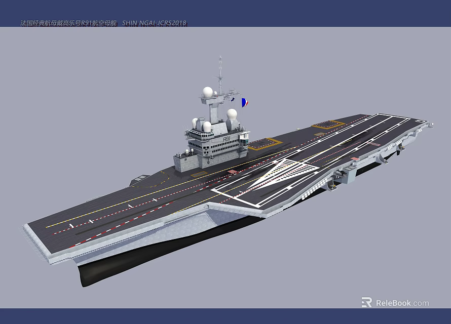 Aircraft Carrier Naval Weapon With Flight Deck Radar Systems And Combat Equipment 3d model 