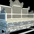 Traditional Wooden Carved Seat With Yellow Upholstered Backrest And Ornamental Frame