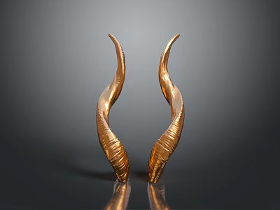 Artistic Golden Curved Textured Sculptures On Black Surface With Reflections 3d model