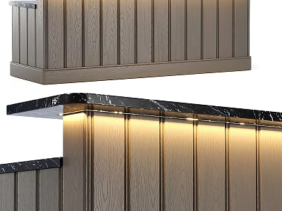 Modern Stylish Bar Counter With Wooden Panels And Marble Top Featuring Soft Illuminated Lighting 3d model