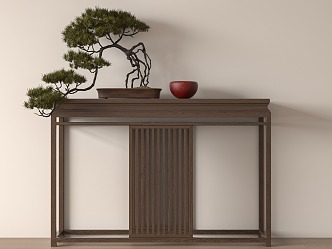 New Chinese Style Table Entrance Cabinet Pine Tree Potted Plant 3d model