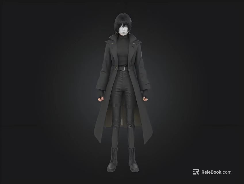 3D Character Model With Black Long Coat And White Mask Design 3d model 
