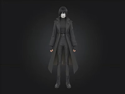 3D Character Model With Black Long Coat And White Mask Design 3d model