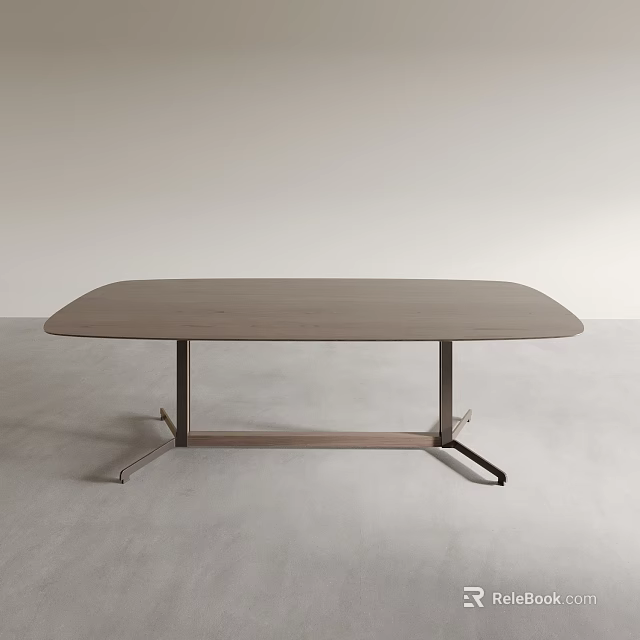 Gray oval dining table with metal legs against light wall and gray floor 3d model 