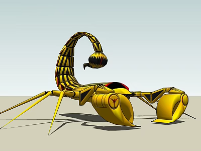 Yellow Mechanical Reptile Model With Curved Tail Large Pincers And Multiple Legs In Futuristic Design 3d model