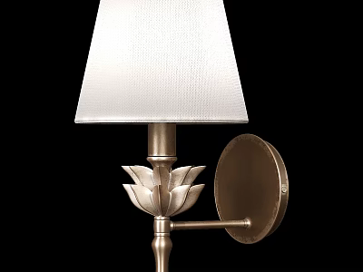 Elegant Brass Wall Sconce Featuring White Fabric Shade And Lotus-Shaped Decorative Detail 3d model