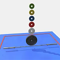 Sports Training Equipment With Blue Square Mat Long Pole Black Disc And Stacked Colored Balls