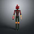 Red Helmet Robot Figure With Dark Torso Red Arm Bands Green Legs And Orange Joints