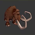 3D Rendered Brown Mammoth Model With Long Curved Tusks On Gray Background