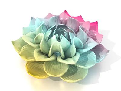 Colorful Garden Ornament Succulent Plant With Lotus Shaped Pastel Pink Blue Green Yellow Petals 3d model