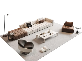 Sofa Coffee Table Combination Multi-person Combination Sofa Single Sofa Metal Floor Lamp Carpet Books Ornaments 3d model