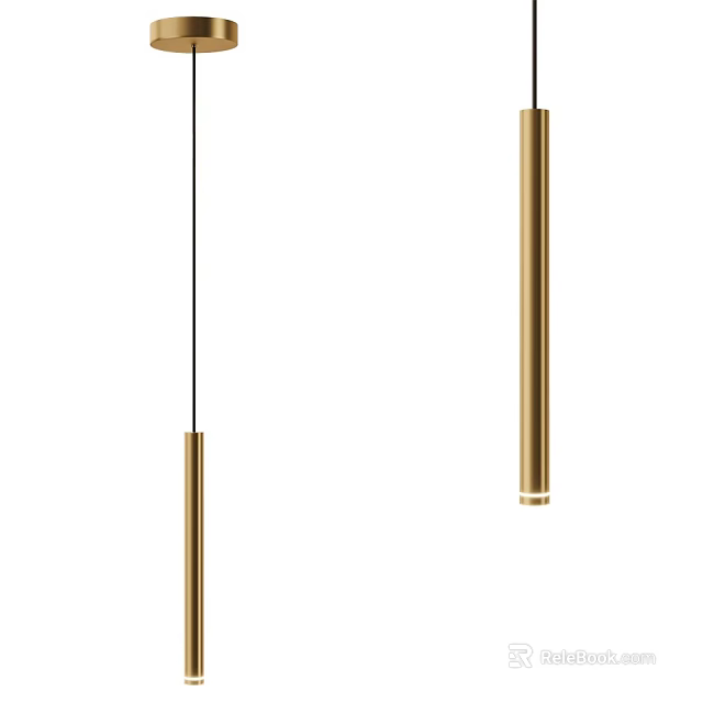 Modern Gold Cylinder Pendant Lights With Sleek Hanging Design For Interior Spaces 3d model 