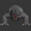 Gray Striped Lizard With Open Mouth And Sharp Claws On Black Background 3d model