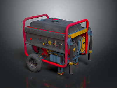 Portable Generator With Red Frame Black Top Yellow Components Wheels And Control Panel 3d model