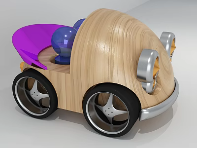 Electric Toy Wooden Car With Purple Seat Silver Headlights And Black Wheels 3d model Electric Toy Wooden Car With Purple Seat Silver Headlights And Black Wheels 3d model