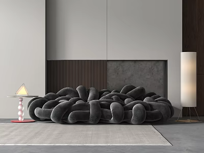 Abstract Shape Sofa Dark Gray Modern Living Room Interior with Floor Lamp and Side Table 3d model