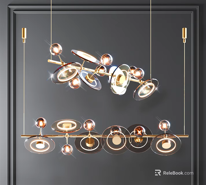 Modern Luxury Chandelier Design With Glass Orbs And Gold Metal Frame 3d model 