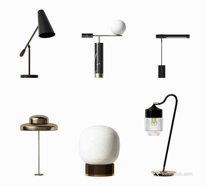 Modern Table Lamps With Various Designs Including Round Bases And Metal Structures 3d model