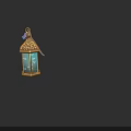 Decorative Golden Lantern with Intricate Carved Patterns Glass Panels and Hanging Tassel