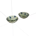 Ceramic Tableware Set With Two Bowls Featuring Blue Green Decorative Patterns 3d model