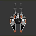 Futuristic Flying Spaceship With Streamlined Gray White Orange Design Cockpit And Thrusters