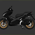 Modern Black Motorcycle With Orange Wheels Sleek Body And Reflective Surface