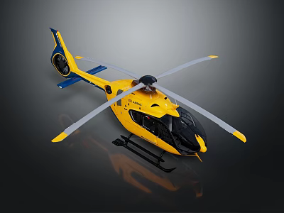 Yellow And Black Helicopter With White Rotor Blades And Blue Tail Design 3d model