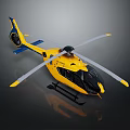 Yellow And Black Helicopter With White Rotor Blades And Blue Tail Design