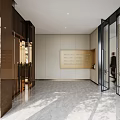 Modern Elevator Lobby Interior Design With Marble Floor Glass Doors And Recessed Lighting