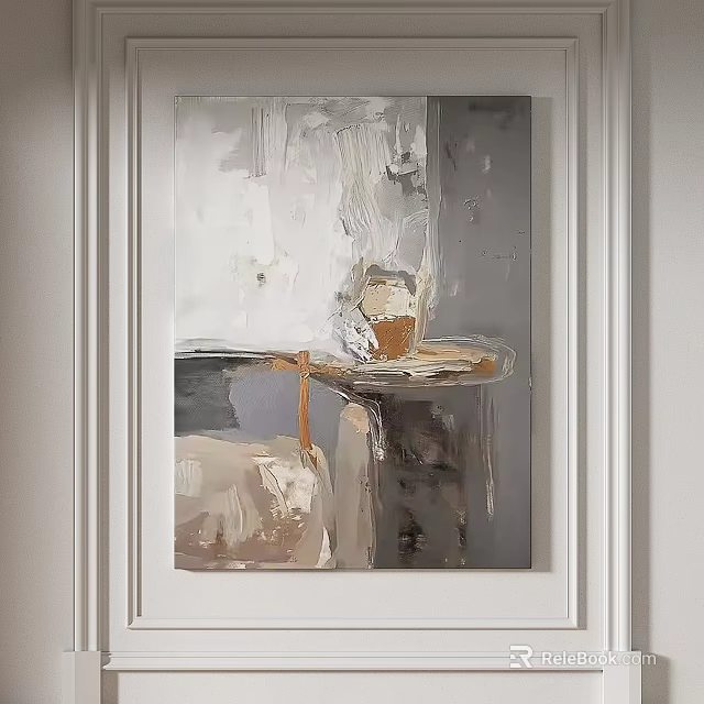 Abstract Painting With Blurred Objects In Neutral Tones Hanging On White Wall 3d model 