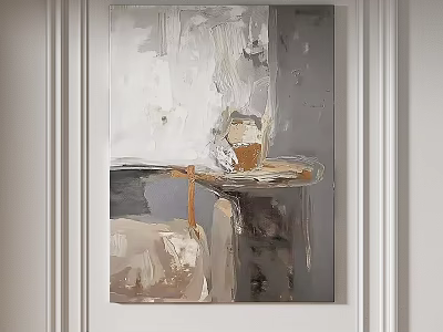 Abstract Painting With Blurred Objects In Neutral Tones Hanging On White Wall 3d model