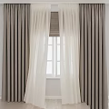 Layered Gray And White Curtains By Window With Sheer Panels And Solid Drapes 3d model