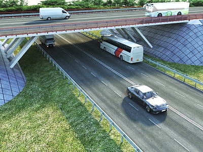 Expressway High-speed Bridge Vehicle Motor Vehicle Bus Truck Car sports car Modern Bridge Highway Bridge Highway Guardrail Bridge Guardrail 3d model