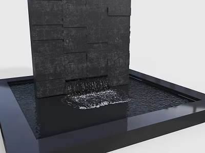 Modern Garden Ornament With Black Stone Wall Flowing Water And Square Pool 3d model