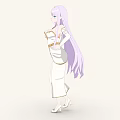 Elegant Woman With Long Purple Hair Blue Eyes And White Dress With Gold Accents