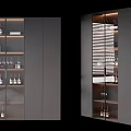 Modern Wine Cabinet With Glass Door And LED Lighting Displaying Wine Bottles And Glasses